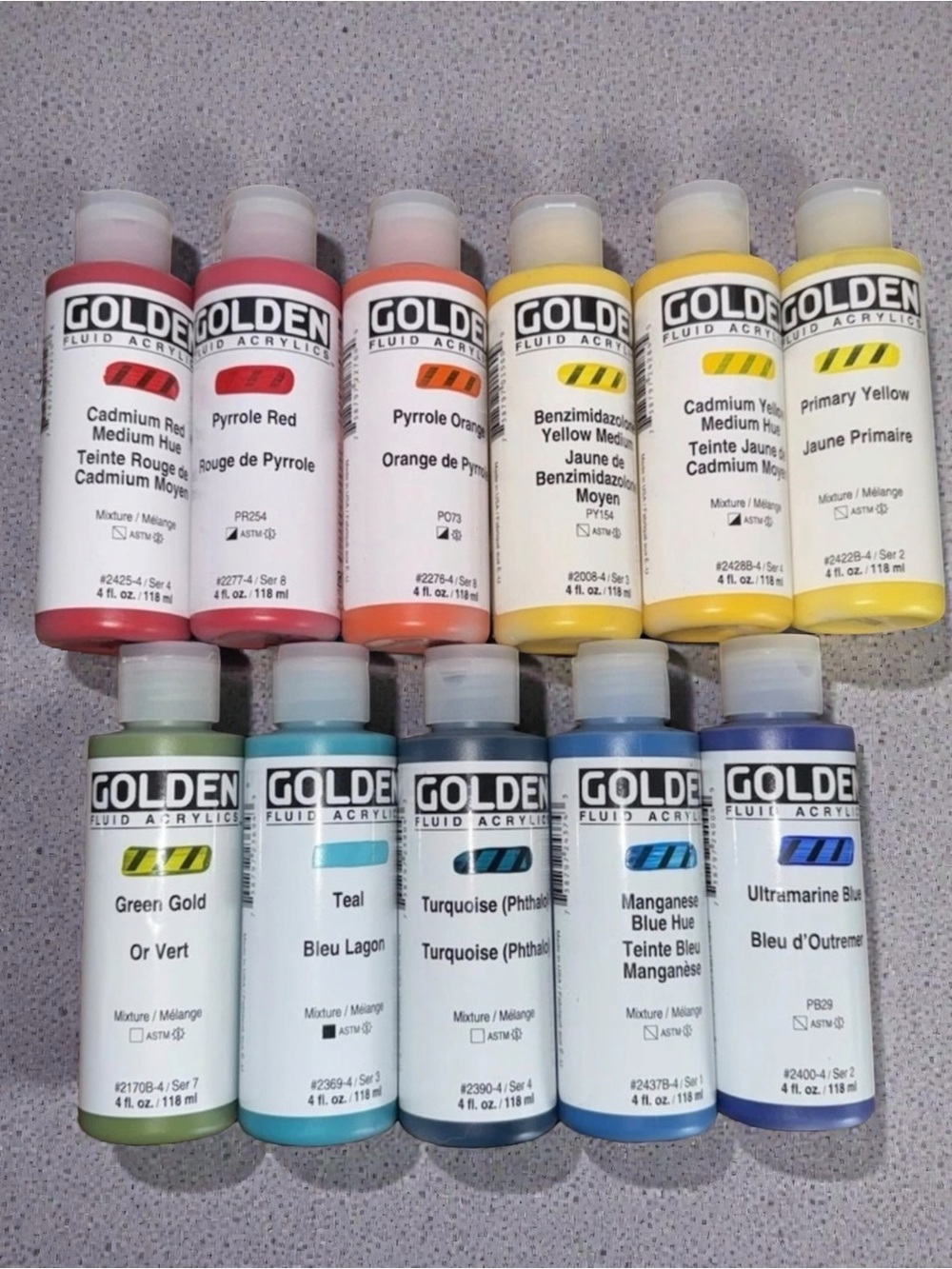New GOLDEN Paints - FLUID ACRYLICS Lot of 11-  4 oz. High Series Paints-
